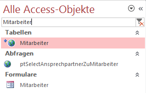 Die eingebundene Tabelle Mitarbeiter